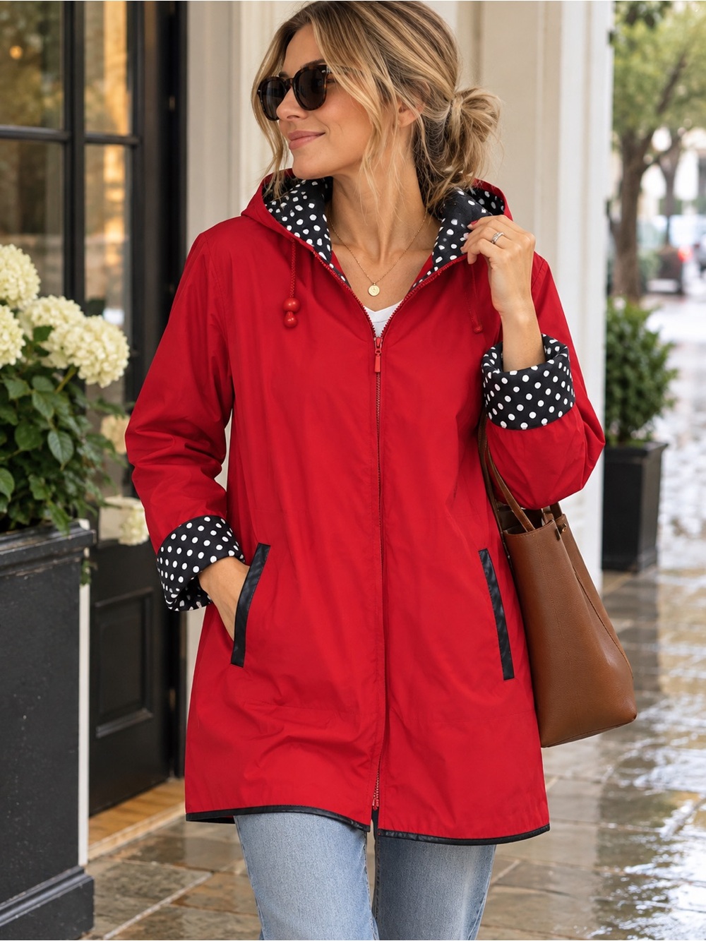 Vintage Thermal-Slicks Red Waterproof Raincoat Polka Dot Lined M